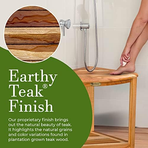 EcoDecors Teak Wood Corner Shower Stool with Shelf