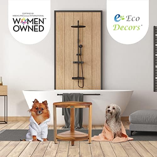 EcoDecors Teak Wood Corner Shower Stool with Shelf