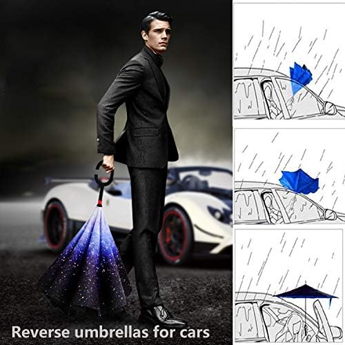 SIEPASA 49 Inch Reverse Stick Umbrella with Double Canopy