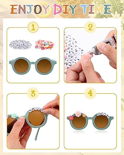 Kanayu Kids Round Sunglasses DIY Kit with Letter Beads and Flower Charms