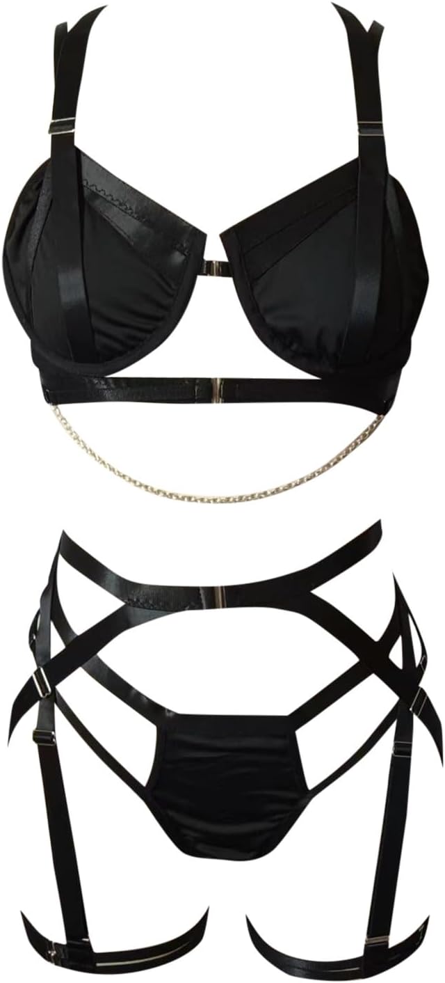 Womens Sexy Lingerie Set with Silk Panty and Thong
