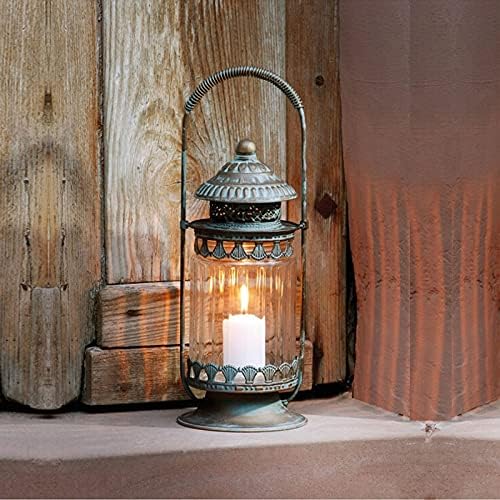 Retro Metal Candle Lantern with Glass Windows
