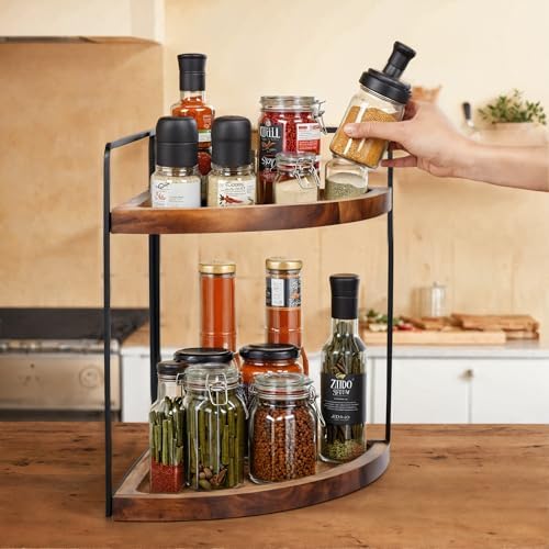 2 Tier Acacia Wood Corner Shelf Organizer 132x99 Inch