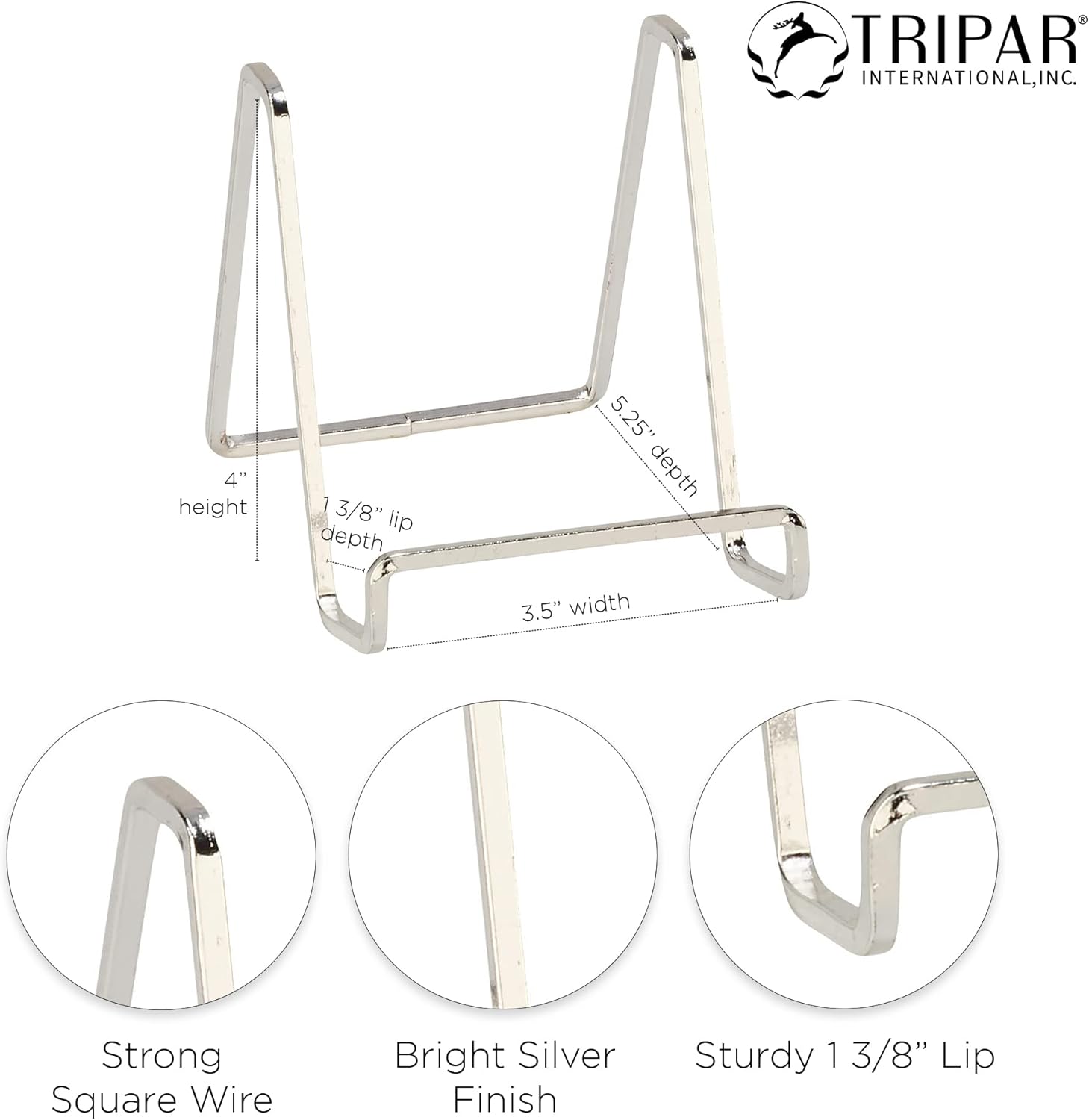 TRIPAR Square Mini Wire Easel - Silver Plated 4-Inch Height