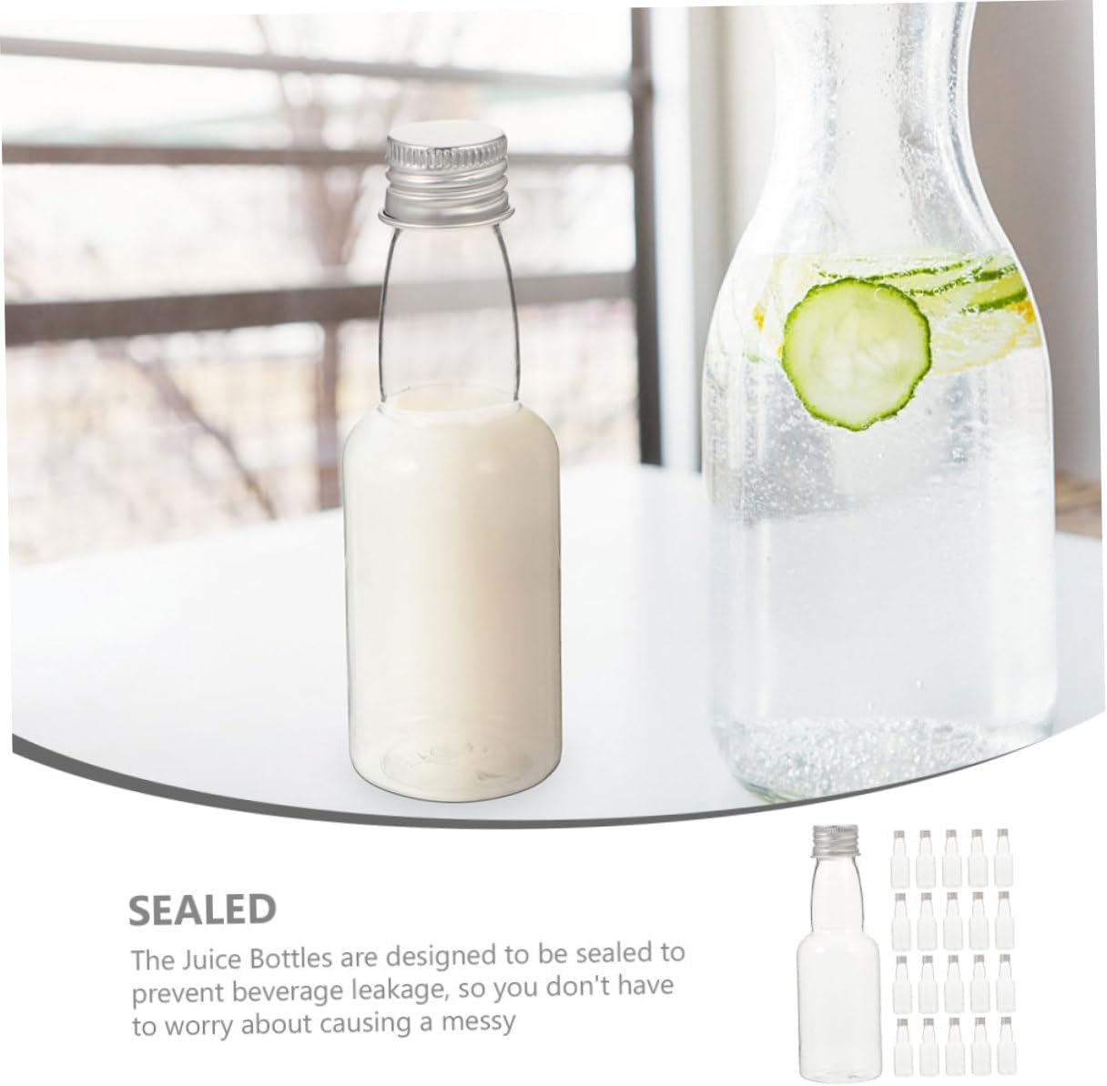 FUNOMOCYA 25pcs Multi-Functional Plastic Juice Bottles with Caps
