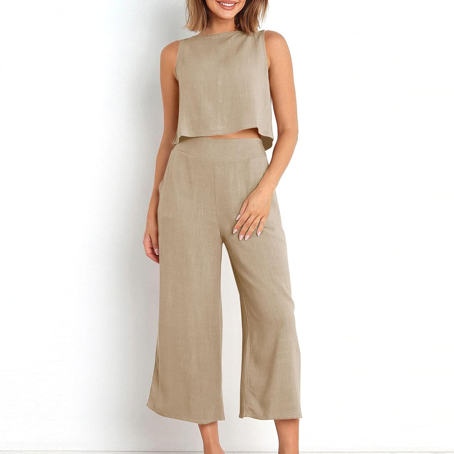 HGps8w Summer 2025 2 Piece Cotton Linen Outfits for Women