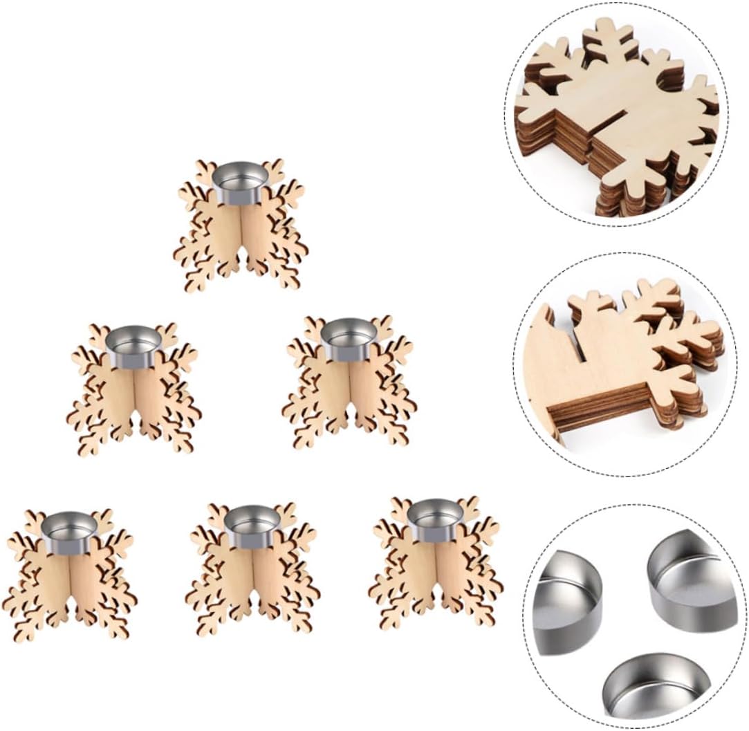Elegant Christmas Snowflake Candle Holders 6 Pack Wood Decor