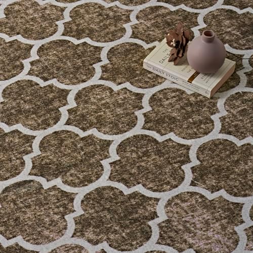 EVERGRACE Boho Trellis Faux Wool Runner Rug 2x6 Mocha Brown