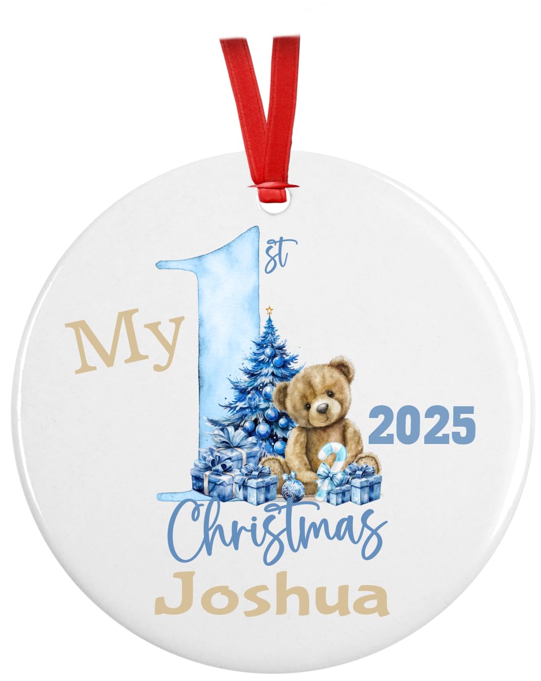 Babys First Christmas Ornament 2025 Personalized Blue