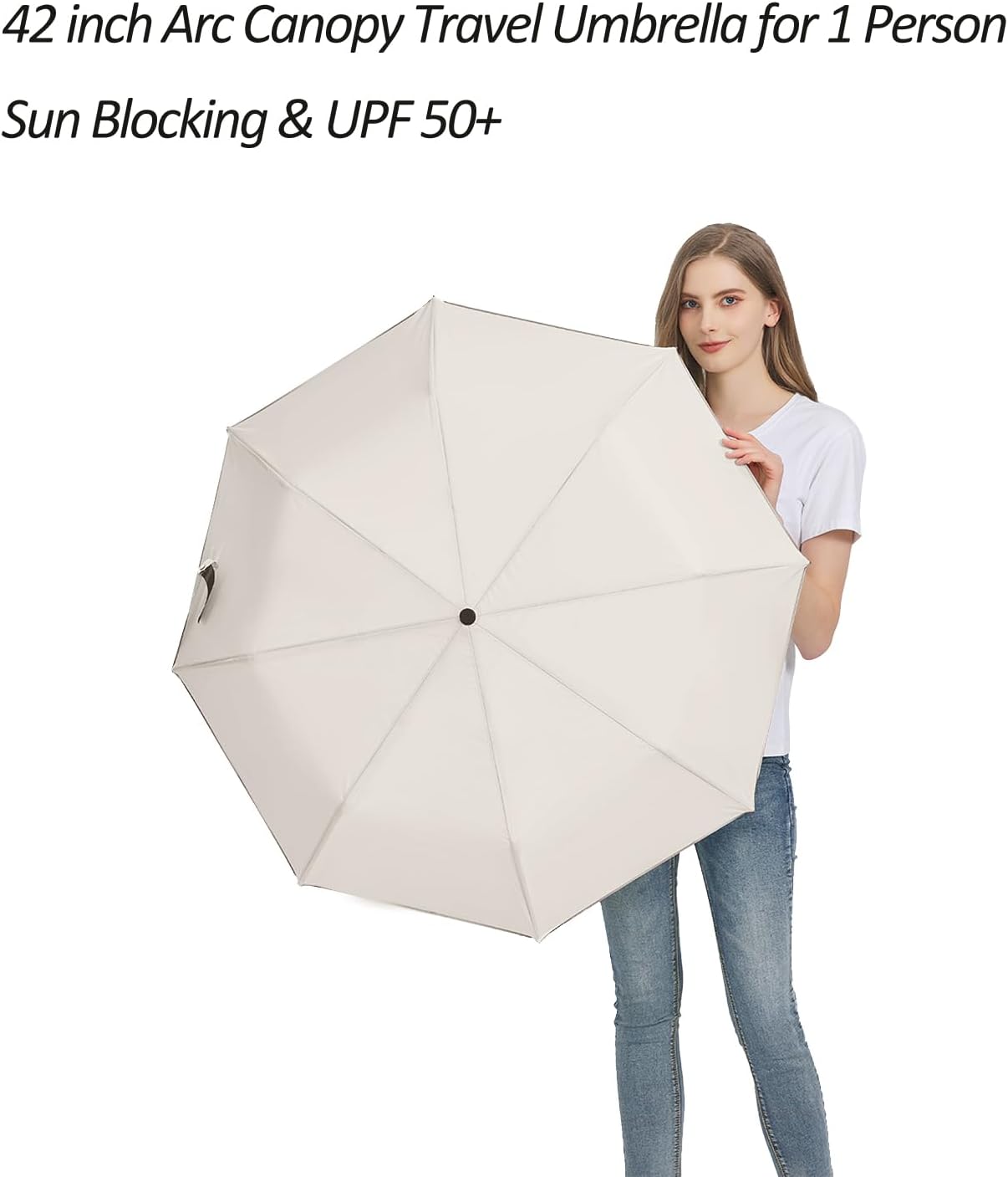 BAODINI Compact UV Protection Travel Umbrella 42 Inch UPF 50 Windproof