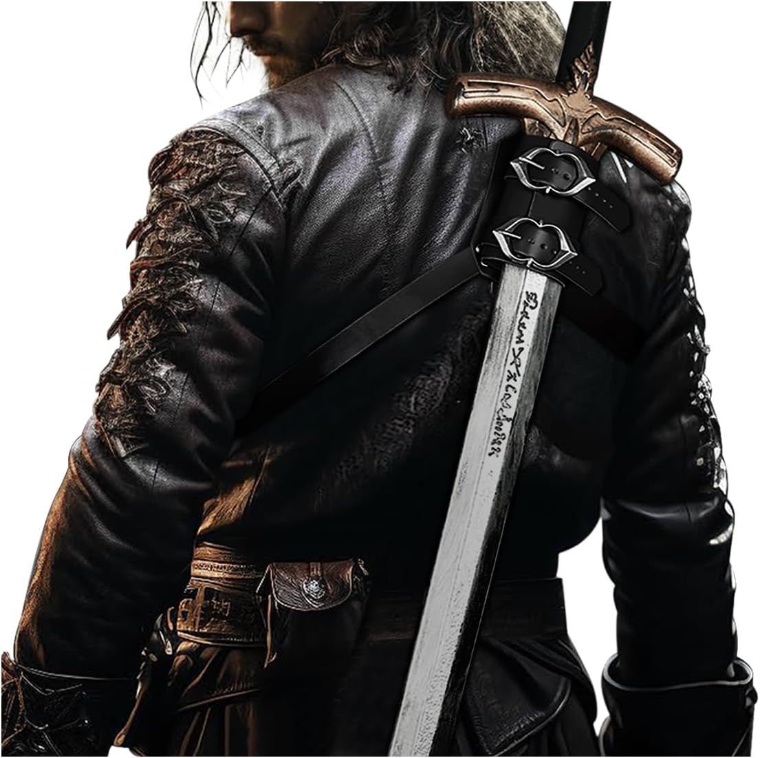 LVOW Medieval Sword Belts Faux Leather Holster Frog for Knight Cosplay