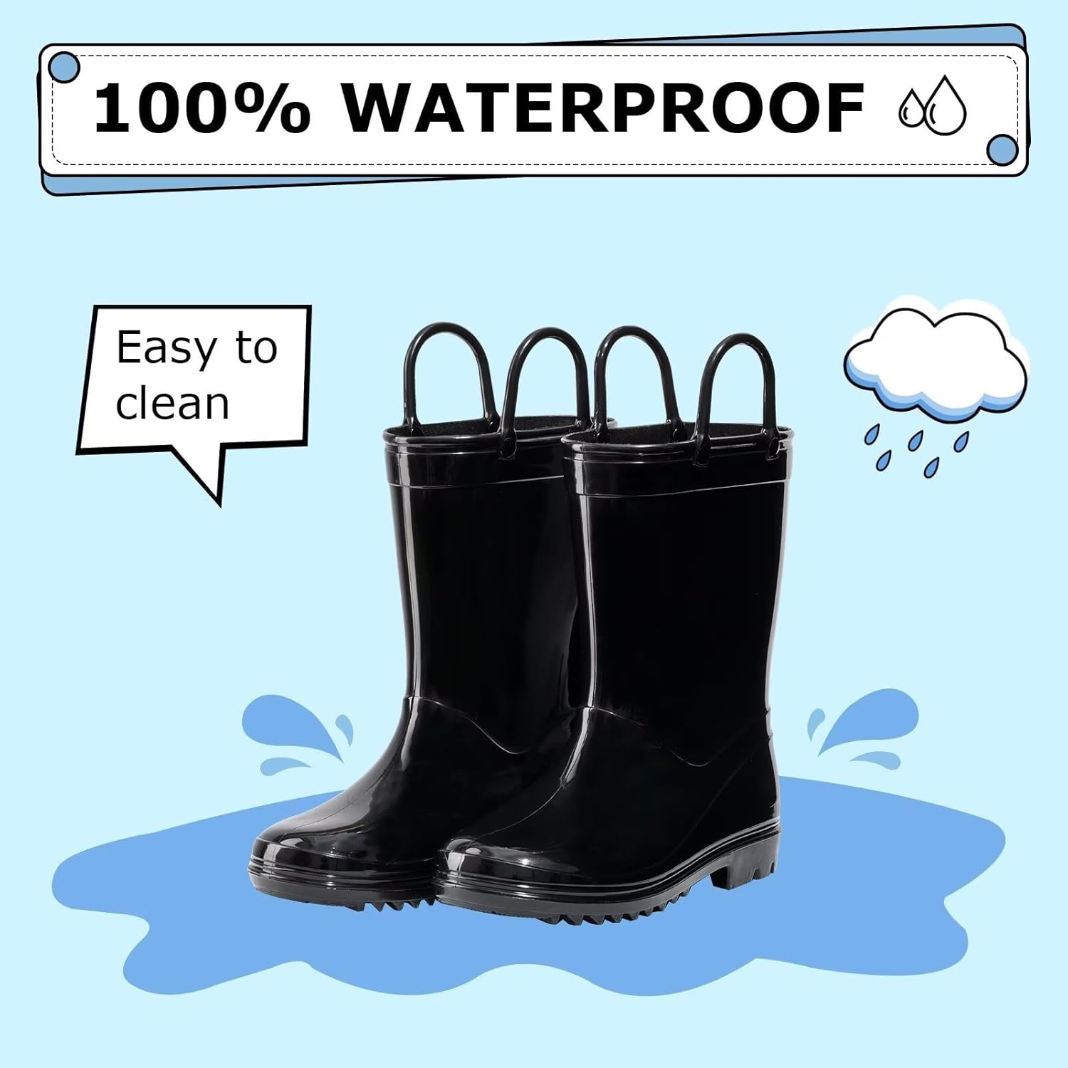 EUXTERPA Kids Rain Boots for Boys Girls Waterproof with Handles