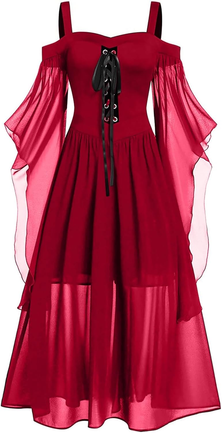 Gothic Halloween Dress for Women with High Waist and Off Shoulder Sleeve