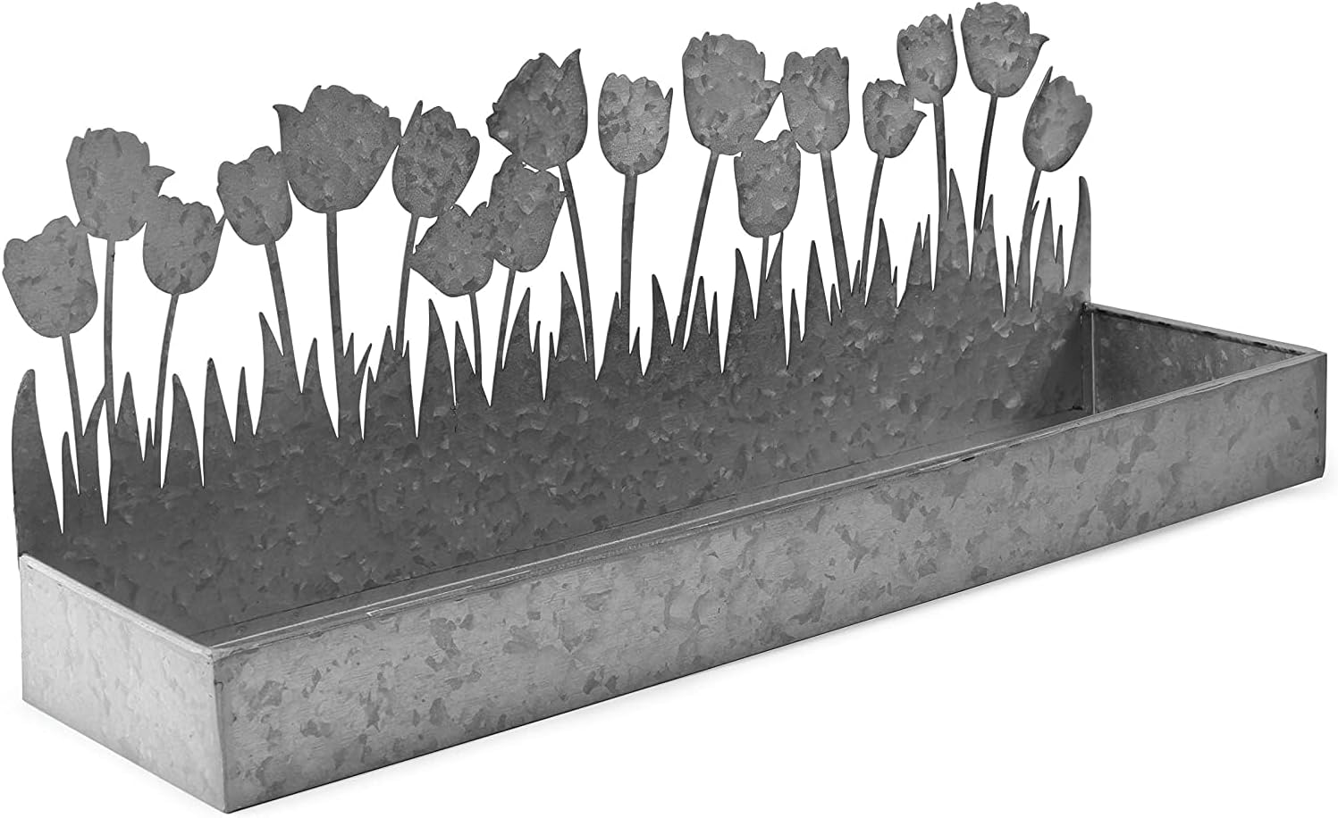 AuldHome Design Tulips Galvanized Metal Tray 16x4x6 Inches 1
