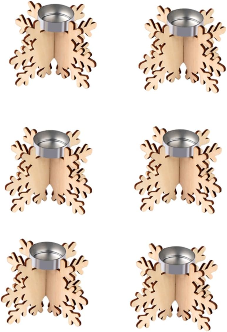 CHILDWEET Christmas Snowflake Candlestick 6 Pack Wooden Holder 1