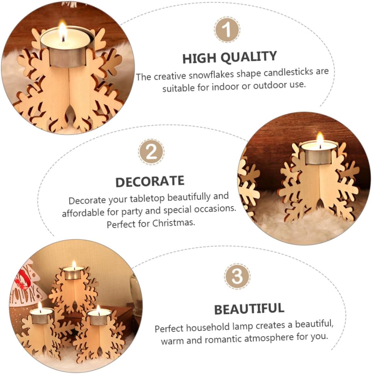 Elegant Christmas Snowflake Candle Holders 6 Pack Wood Decor