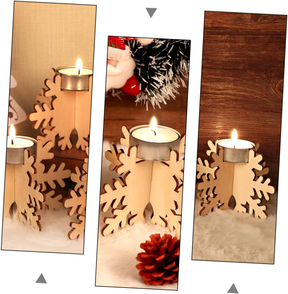 CHILDWEET Christmas Snowflake Candlestick 6 Pack Wooden Holder 1