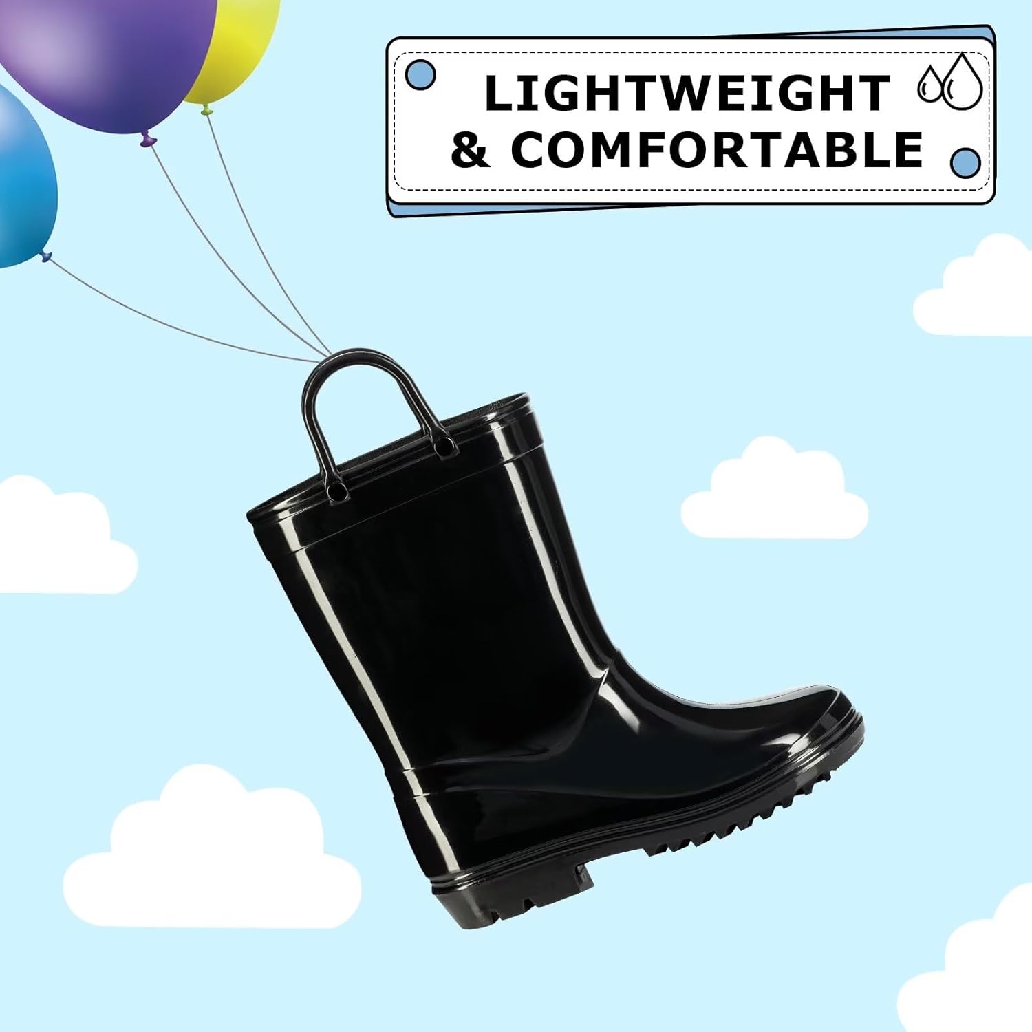 EUXTERPA Kids Rain Boots for Boys Girls Waterproof with Handles