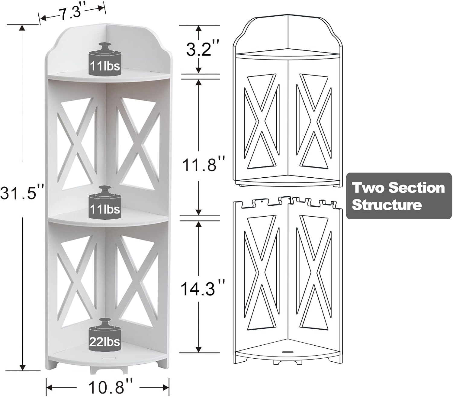TuoxinEM Waterproof Corner Shelf for Bathroom Storage White
