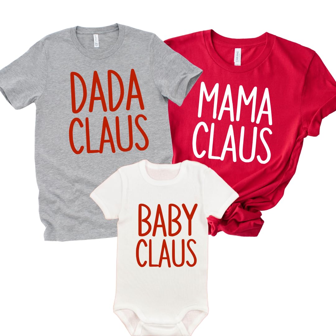 Mama Dada and Baby Claus Matching Christmas Shirts 2024