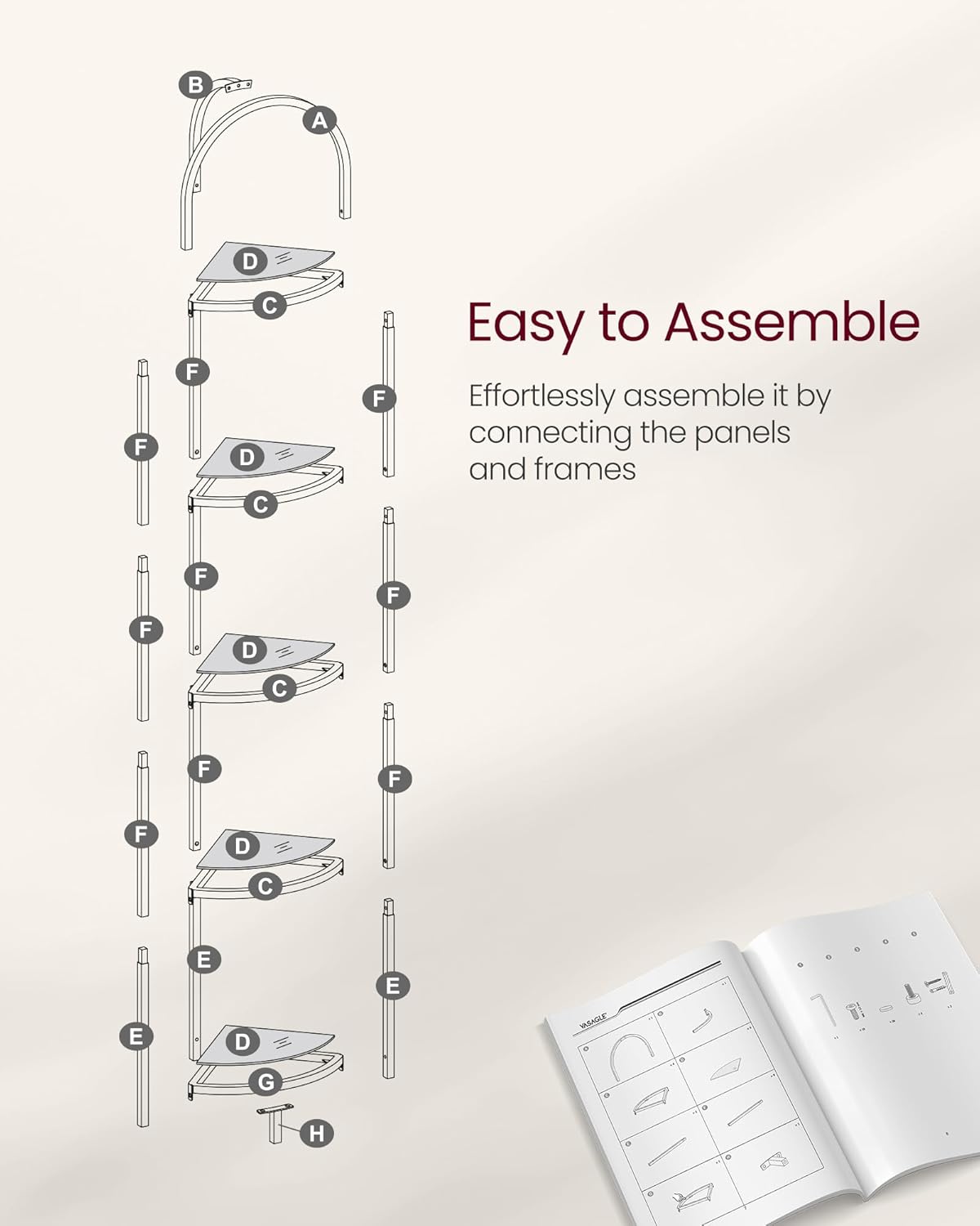 VASAGLE 5-Tier Corner Shelf Stand with Tempered Glass