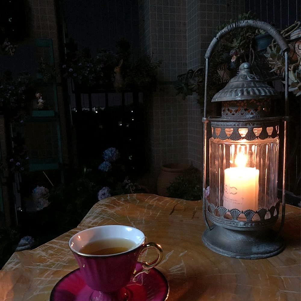 Retro Metal Candle Lantern with Glass Windows