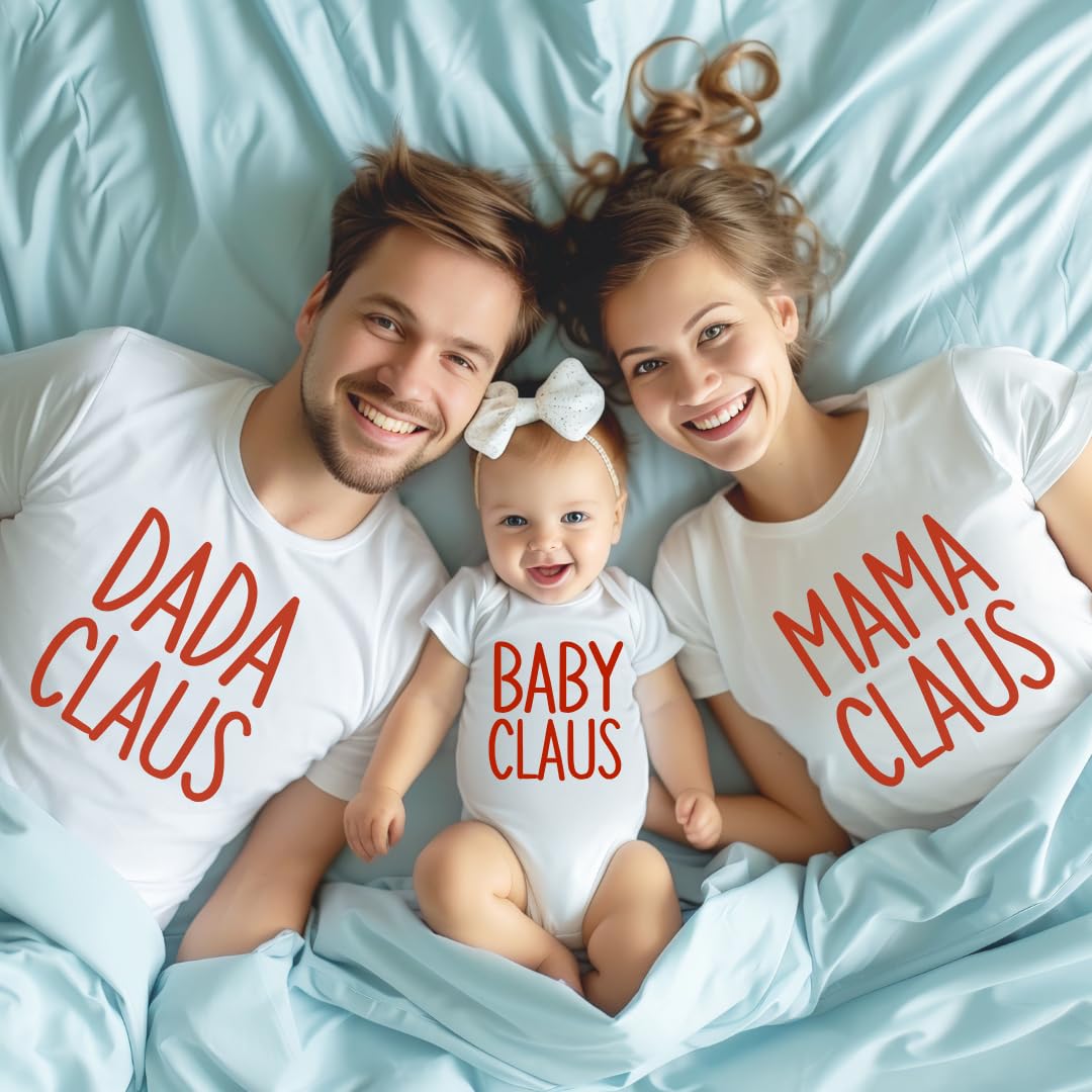 Mama Dada and Baby Claus Matching Christmas Shirts 2024