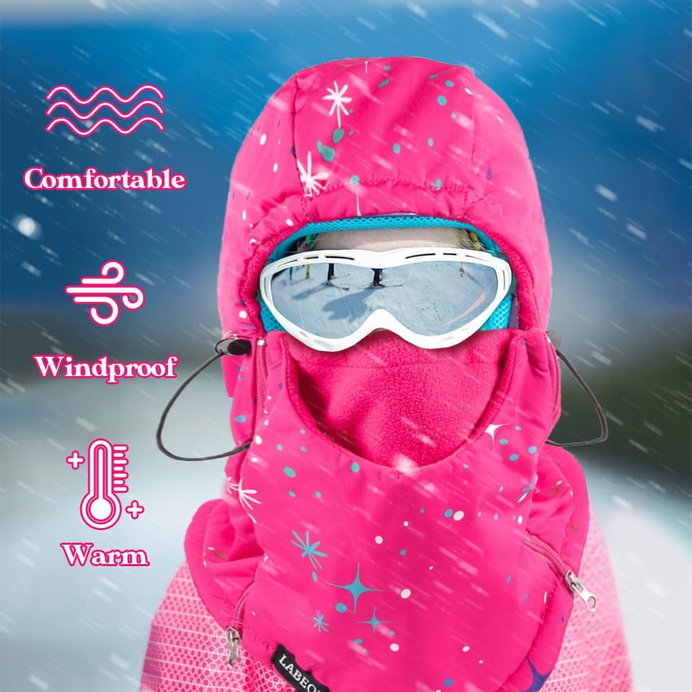 Labeol Kids Balaclava Ski Mask - Windproof Warm Fleece Face Cover with Adjustable Zippers