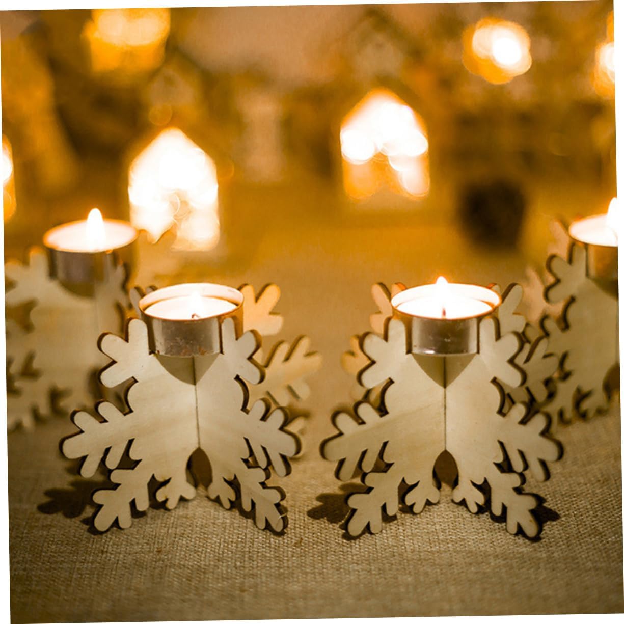 KICHOUSE Snowflake Wooden Candlestick Set for Christmas Decor