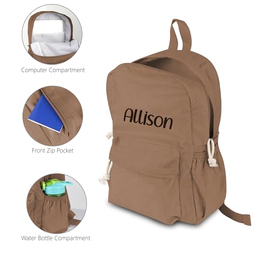 Personalized Corduroy Backpack with Baby Name Embroidery - Brown