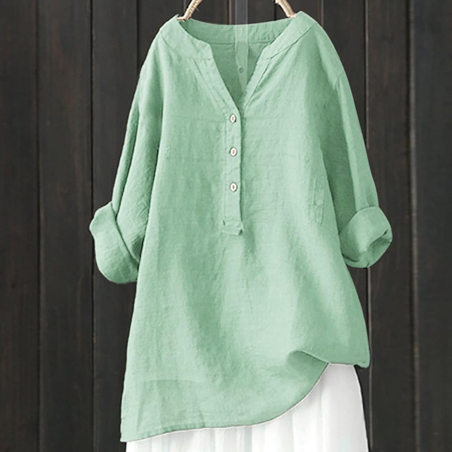 Womens Linen Tunic Top with Boat Neck