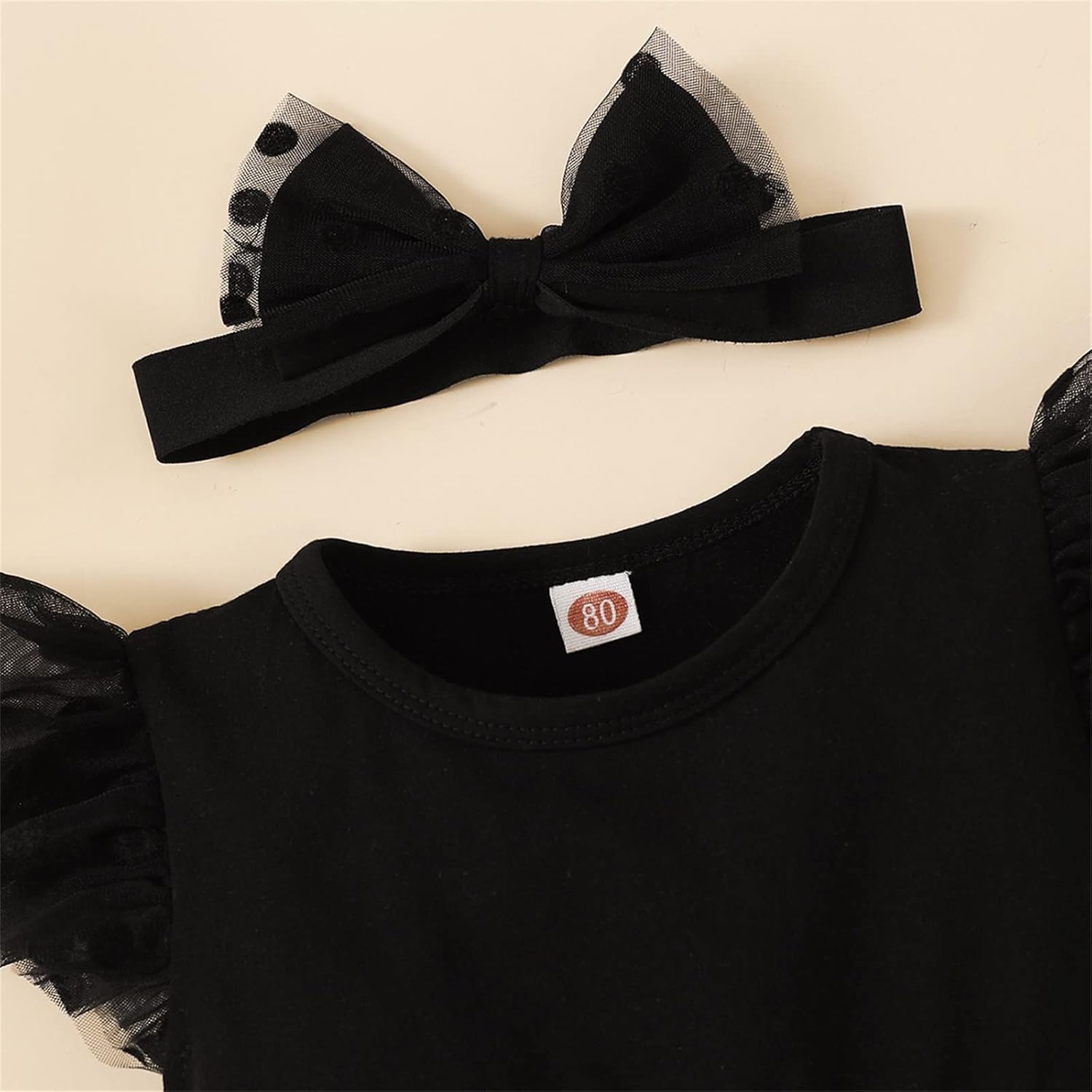 Baby Girl Ruffled Sleeve Romper with Headband Set 2Pcs
