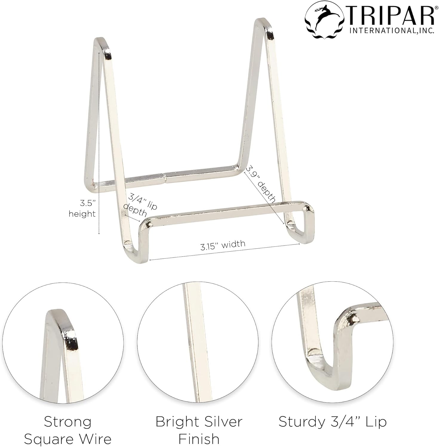 TRIPAR 3-Inch Silver Plated Square Book Holder Stand