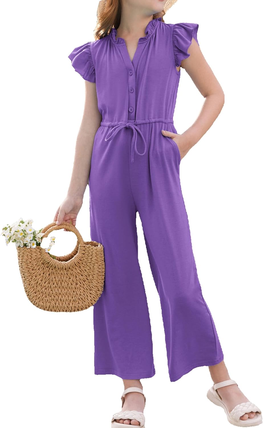 GRACE KARIN Girls Jumpsuit with Ruffle Sleeves