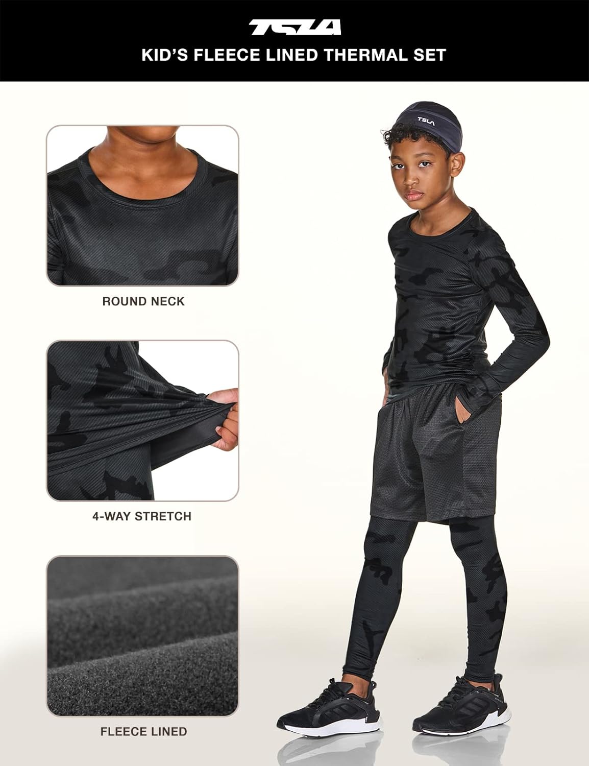 TSLA Kids Thermal Underwear Set Soft Fleece Long Johns for Winter
