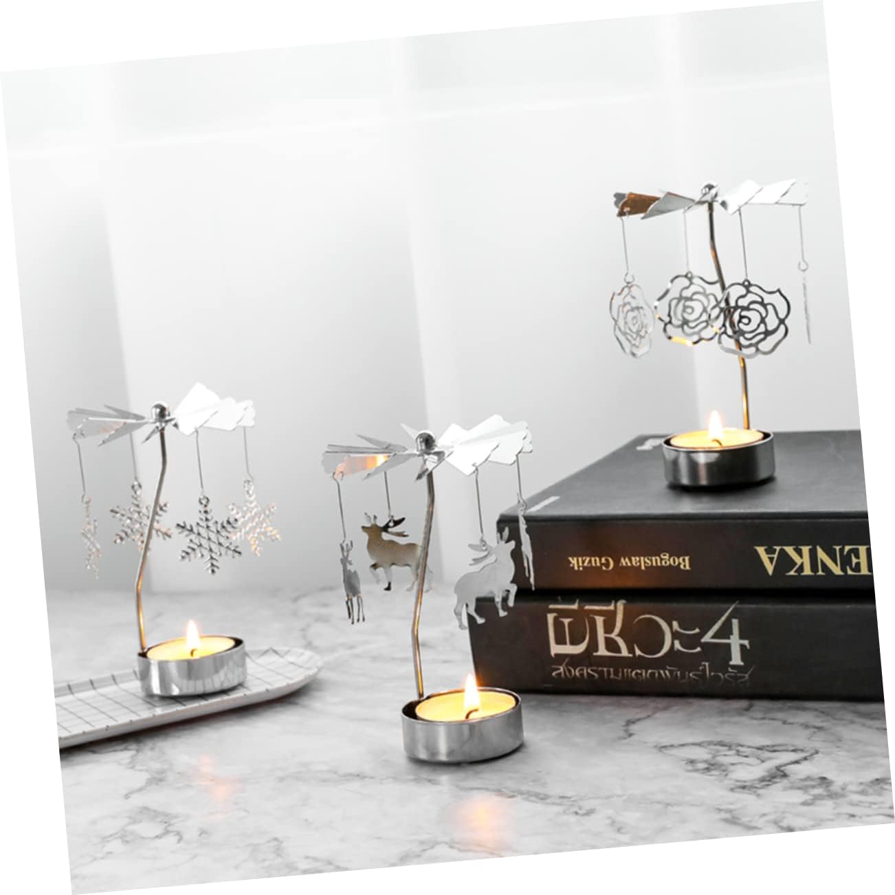 Happyyami Windmill Rotating Candle Holder Decorative