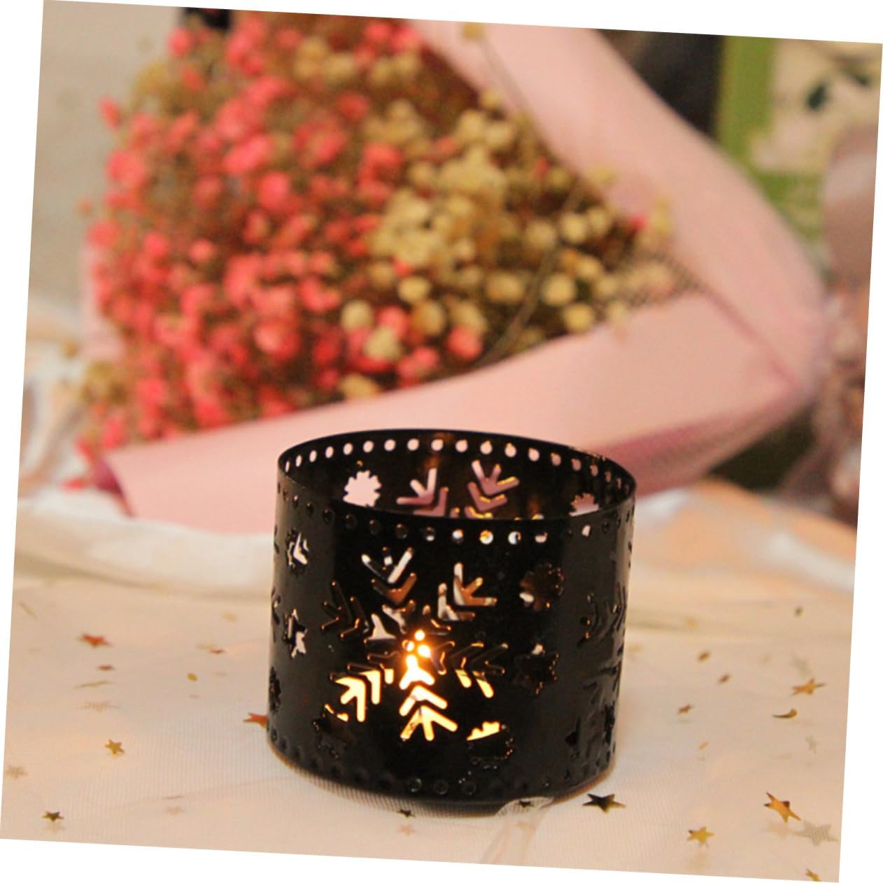 Retro Iron Snowflake Candle Holder Large Black