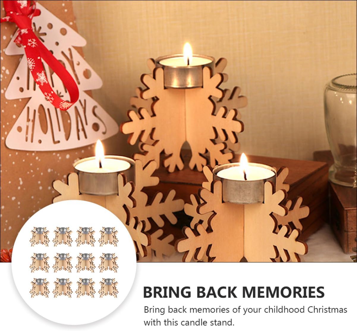 Snowflake Shape Wooden Candlestick Set 6pcs Christmas Decor