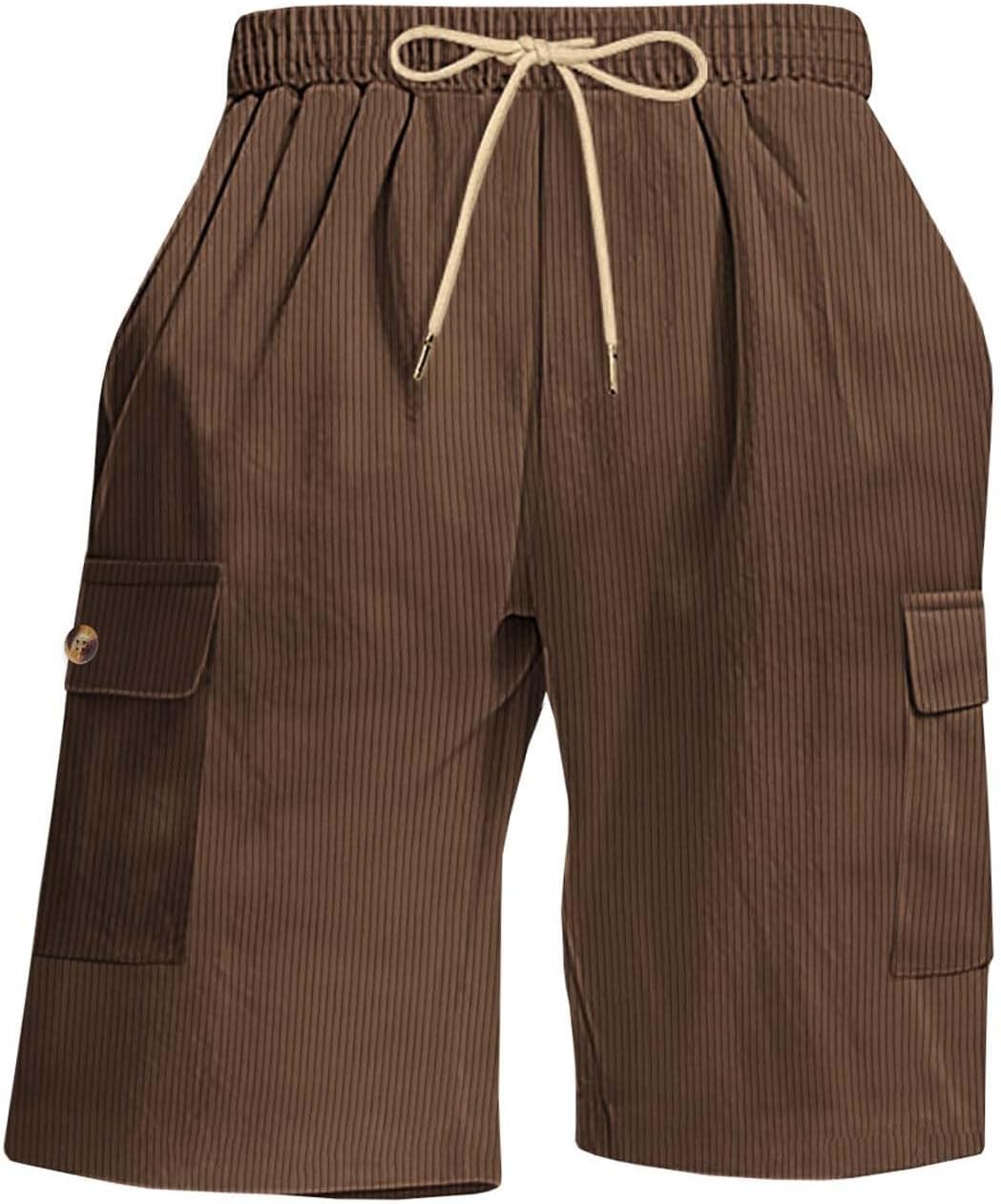 Finelylove Mens Cargo Shorts with Pockets and Elastic Waist