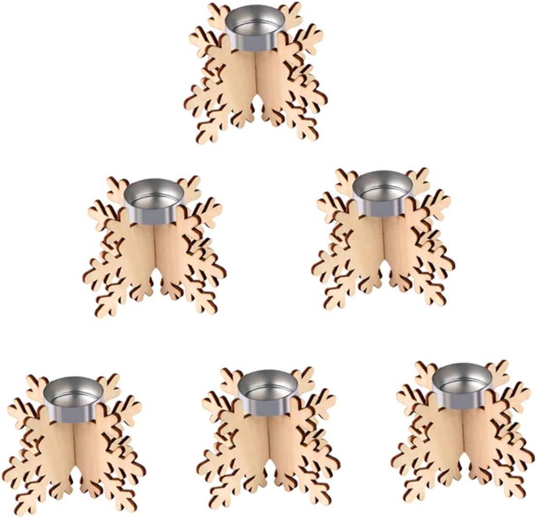 Elegant Christmas Snowflake Candle Holders 6 Pack Wood Decor