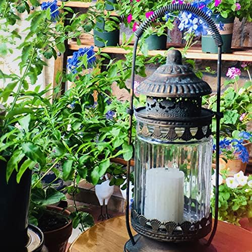 Retro Metal Candle Lantern with Glass Windows