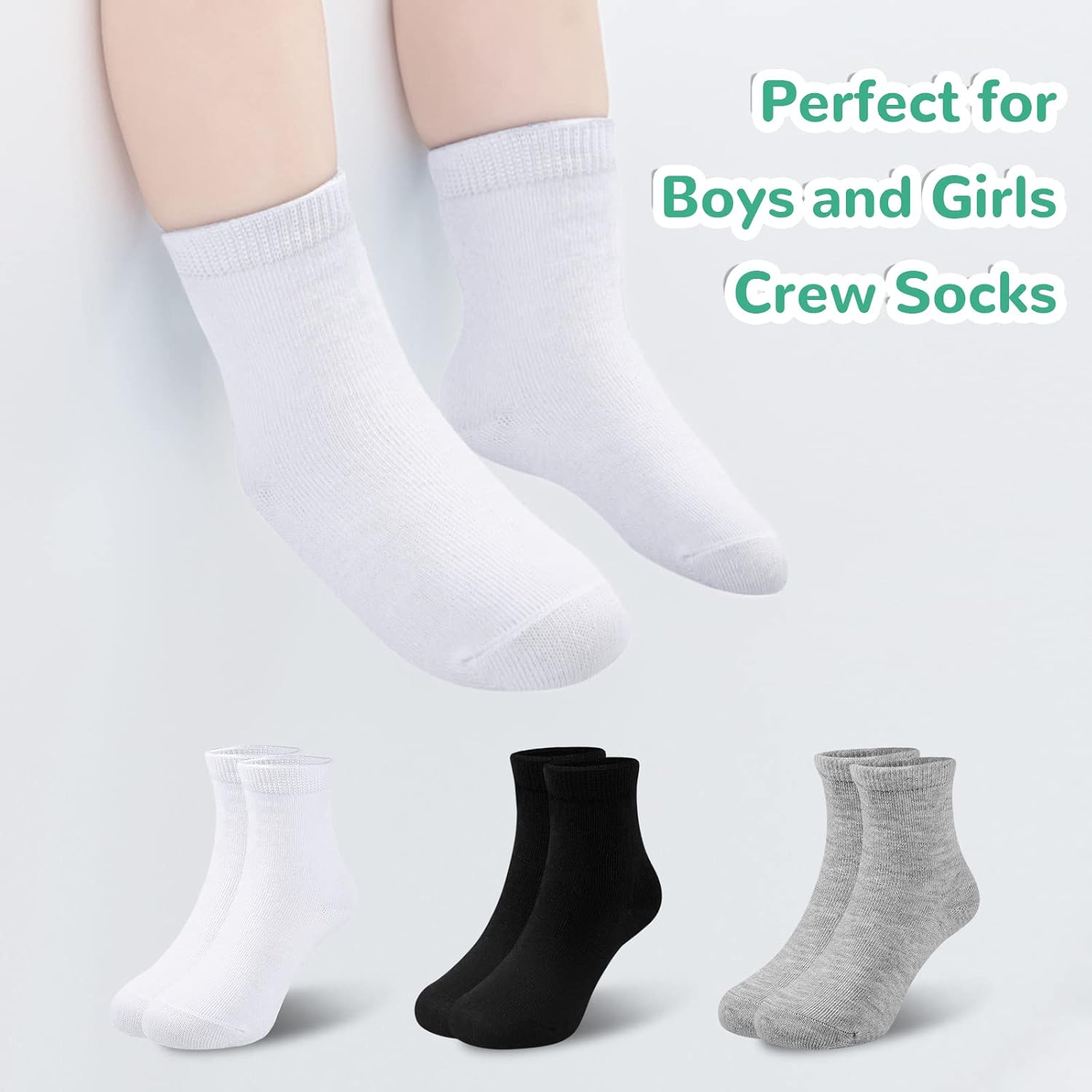 BOOPH 12 Pairs Kids Athletic Crew Socks
