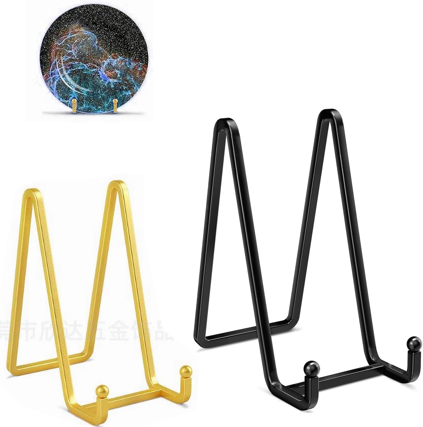 Constefire Plate Display Stand Set 45 Inch Gold 6 Inch Black Metal