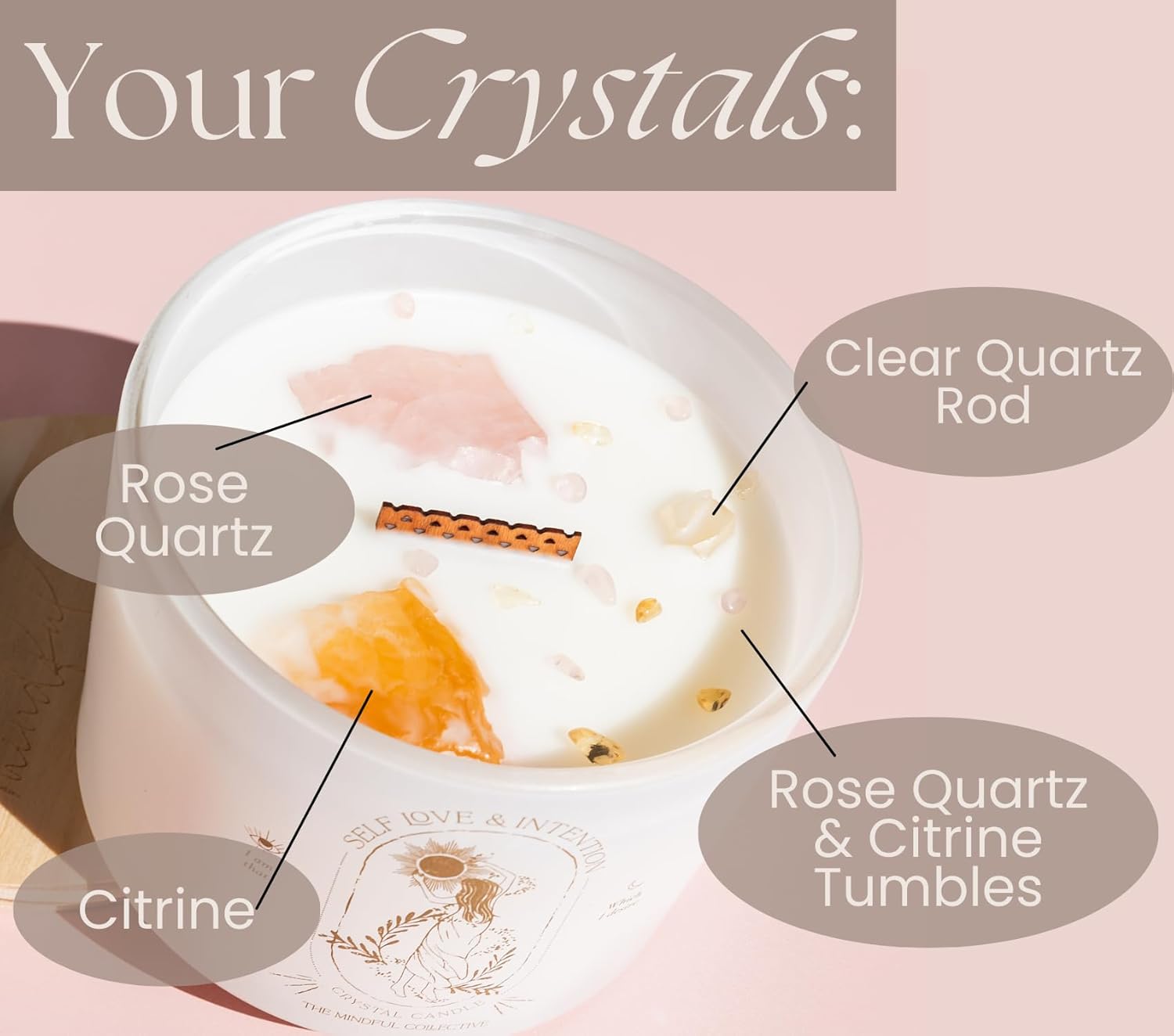 Healing Crystals Candle - 12 oz Soy Lavender Jar with Affirmations