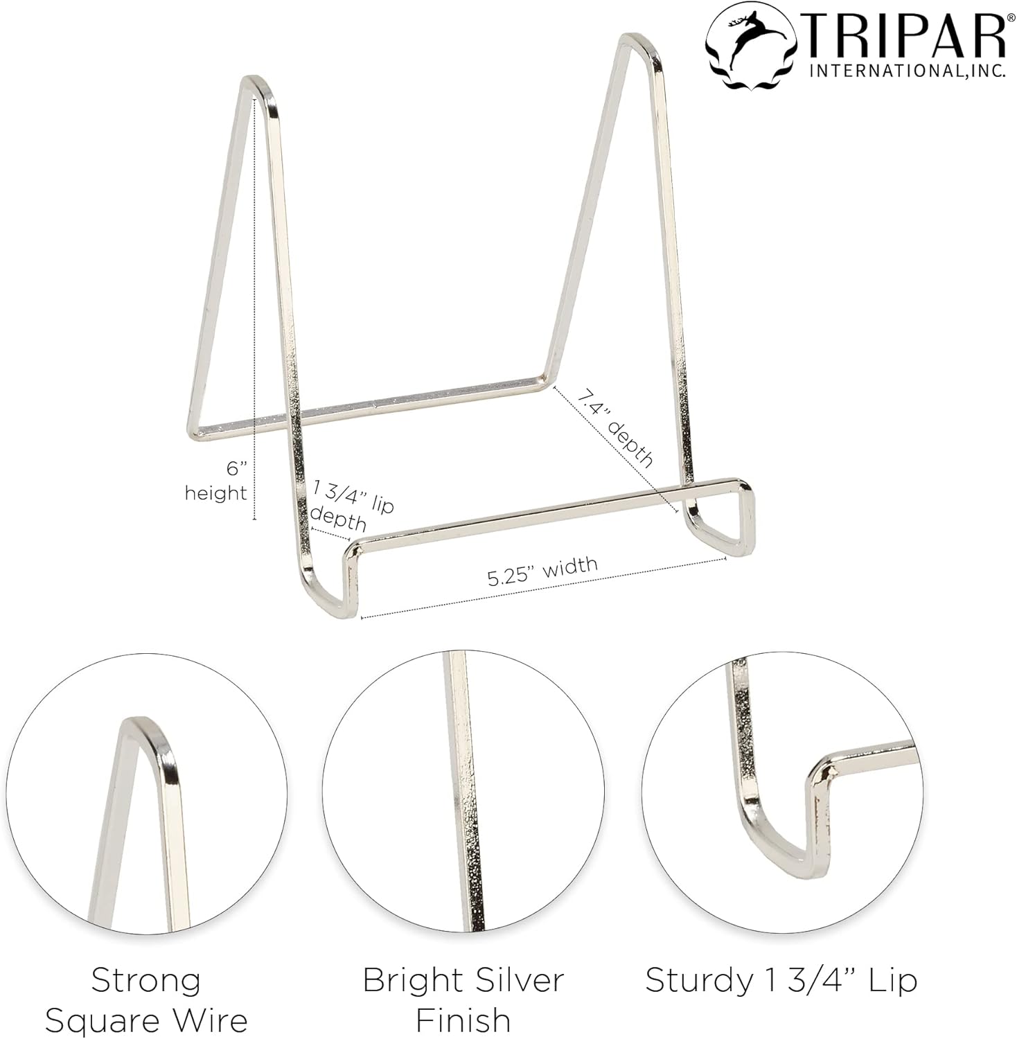 TRIPAR Square Metal Wire Easel - Silver Plated 6-Inch Height