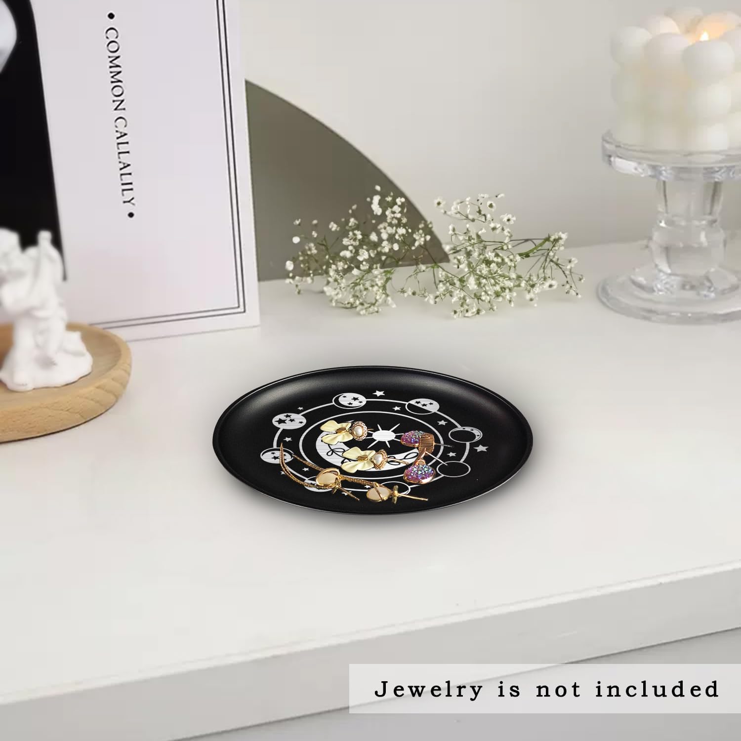 55 Inch Small Metal Jewelry Dish with Star Moon Print