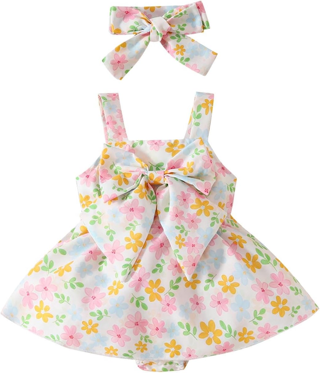 Newborn Baby Girls Cotton Romper with Headband Set 0-18M
