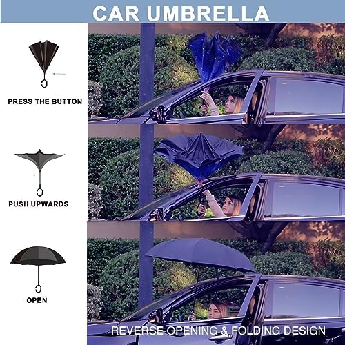 SIEPASA 49 Inch Reverse Stick Umbrella with Double Canopy