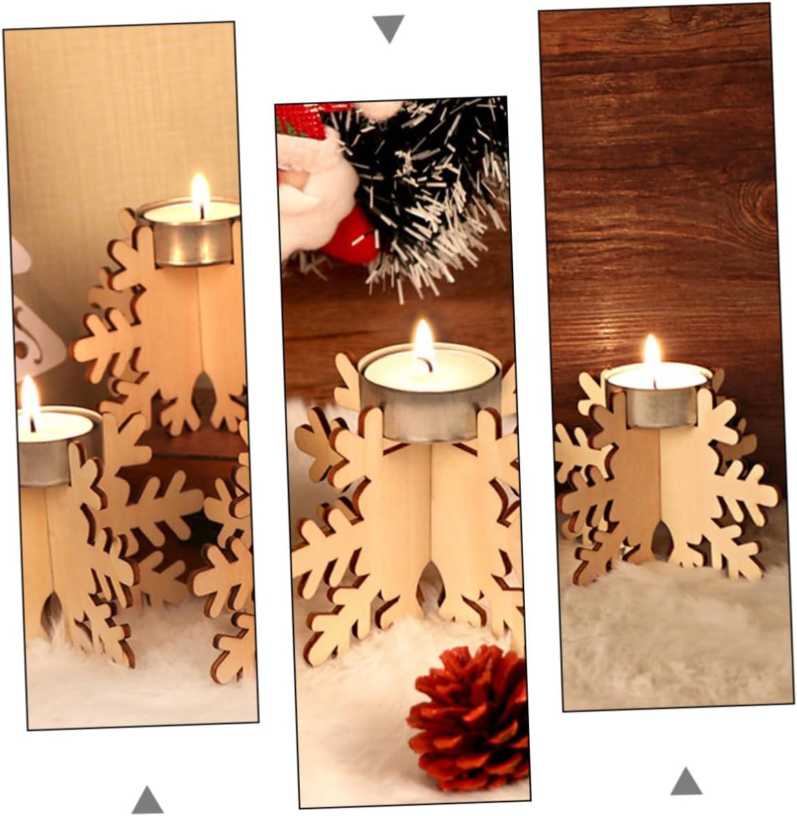 KICHOUSE Snowflake Wooden Candlestick Set for Christmas Decor