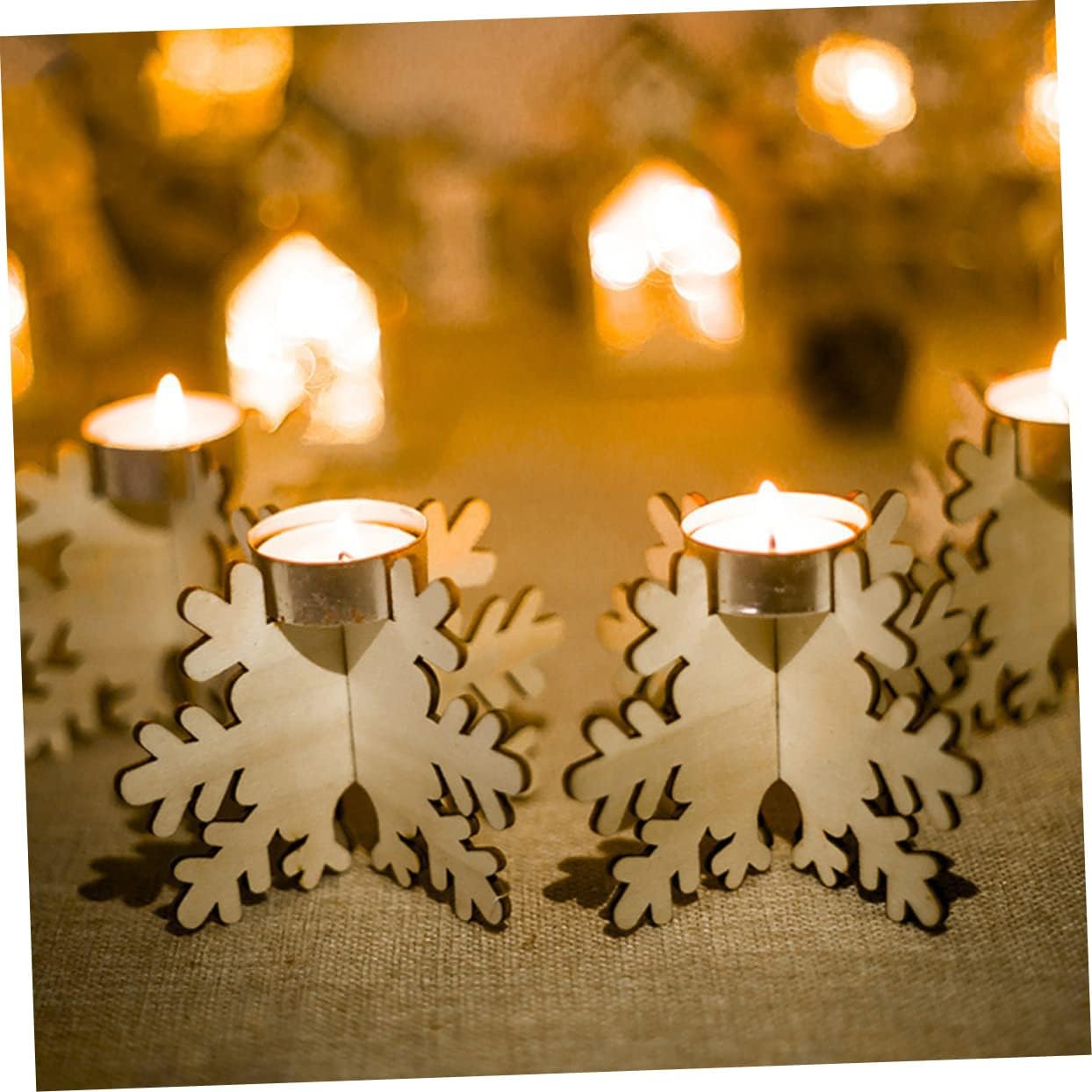 Elegant Christmas Snowflake Candle Holders 6 Pack Wood Decor